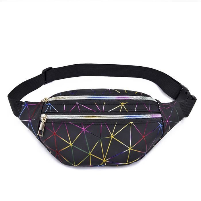 JunD 2 Pack Sac Banane Holographique - Banane Femme Homme Années 80 90, Sacoche Festival Et Sport (Rose + Noir)