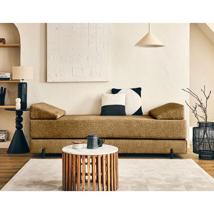 Brescia - banquette 3 places convertible en tissu velours relief - Jaune Brescia - banquette 3 places convertible en tissu velours relief - Jaune