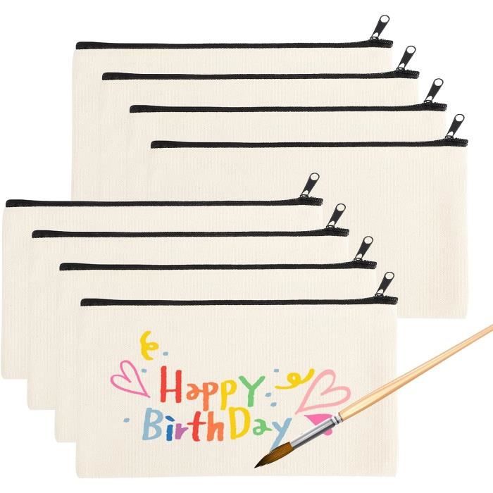 8 Pi?�ces Pochette Tissu Zipp?�e,21x12cm Trousse Personnalisable Toile Trousse de Rangement 