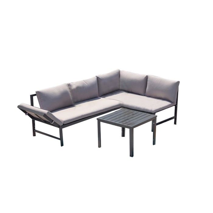 KATEA - Salon de jardin bas avec canapé inclinable gris foncé KATEA - Salon de jardin bas avec canapé inclinable gris foncé