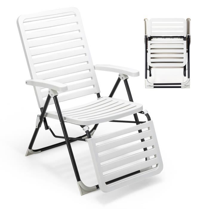 costway chaise longue inclinable avec dossier réglable à 7 niveaux, transat bain de soleil fauteuil de jardin pour piscine, plage