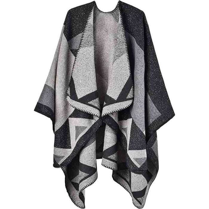 Meilleurs prix pour Poncho Châle Rétro Ouvert Femme - Plaid Imprimé Tricot Pull Manteau Gilet Large Long Pancho Tartan Style Capuche ,Gris Foncé
