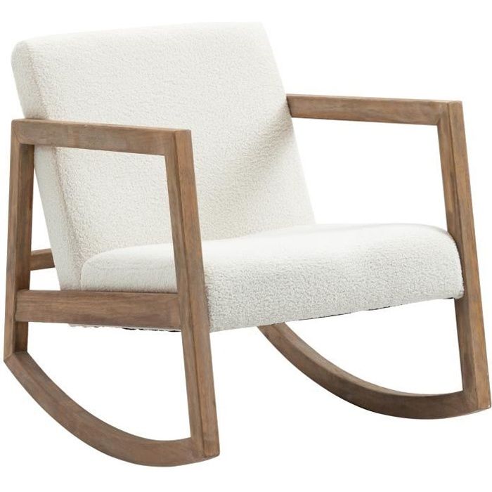 fauteuil à bascule homcom - effet laine bouclée - style vintage - blanc crème