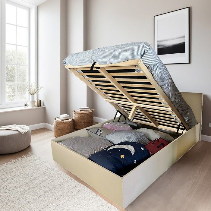 Lit coffre MADRID 140x190 + 1 sommier / Beige Lit coffre MADRID 140x190 + 1 sommier / Beige