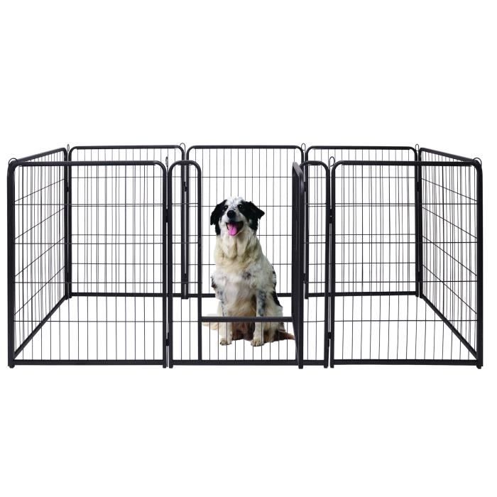 Comparer les prix de LILIIN Parc pour Chiots Parc pour Chiens avec 1 Porte 8 pièces 65x80cm Noir Grille Métallique Cage Intérieure et Extérieure
