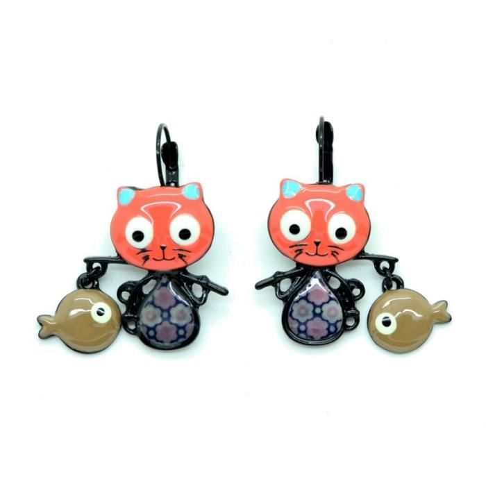 Boucles D Oreilles Lol Bijoux Lolilota Le Chat Pecheur Et Le Poisson Orange Achat Vente Boucle D Oreille Boucles D Oreilles Lol Bijo Orange