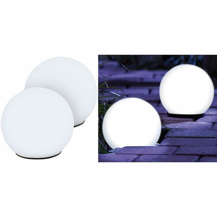 Luminaire solaire - LUNARTEC - Boules lumineuses LED - Ø 9 cm - Verre laiteux - Lot de 2