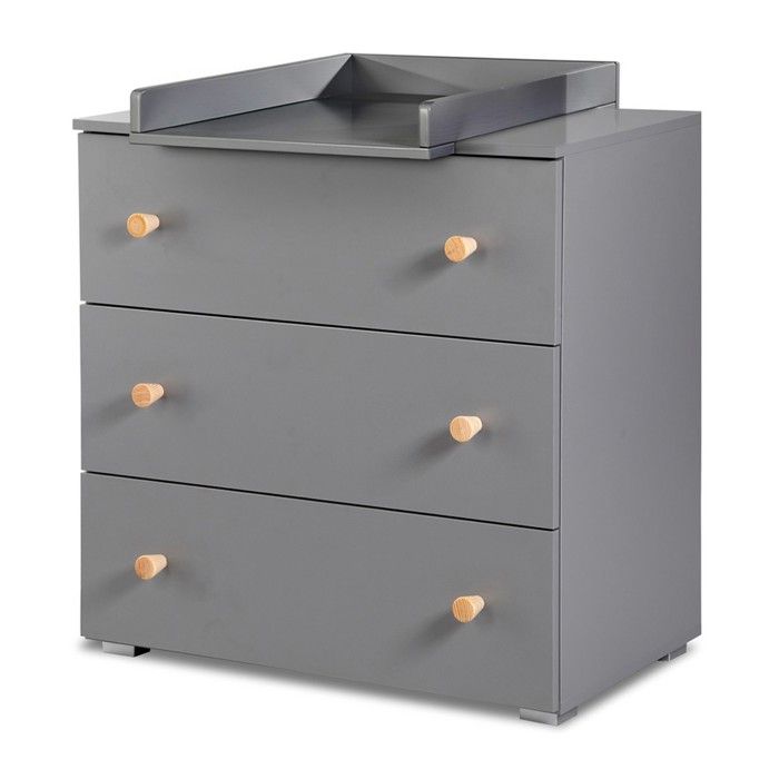 PAULINE Commode b&eacute;b&eacute; avec plan &agrave; langer amovible Gris - Bois