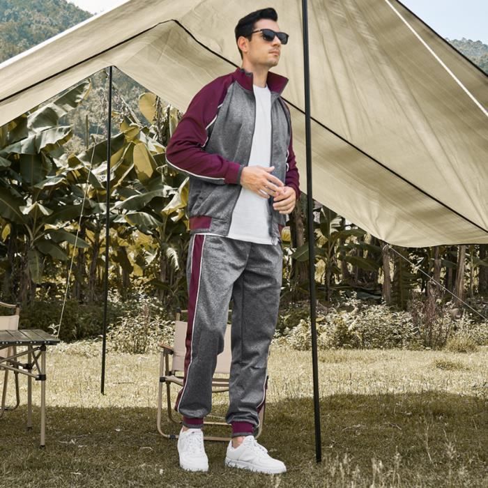 Survêtement Homme Ensemble Blouson Sweat Zippé Sports Jogging Pantalon 2 Pièces Sportwear Tenues gris S