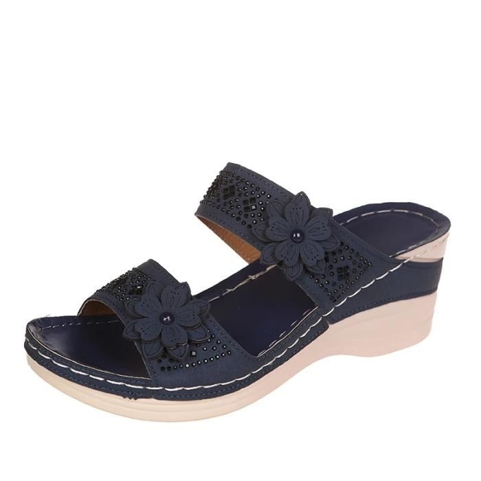 Sandales Compensées Femme Nine West - Tissu Bleu, Pointure 8 M (Medium) - Occasion En Bon état