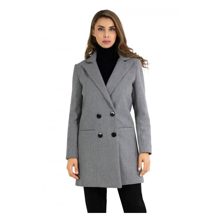 manteau croisé double boutonnage gris femme