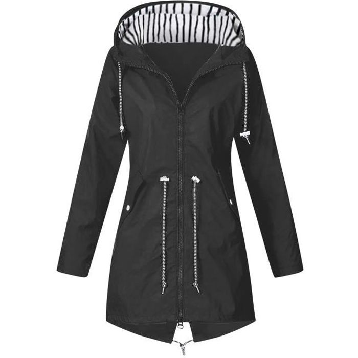 Veste De Pluie Femme SoonerQuicker - Imperméable Coupe-vent Avec Capuche - Style Motard Décontracté