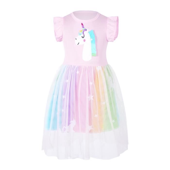 Costume de fête de carnaval, robe licorne arc-en-ciel pour petite fille,  robe princesse à