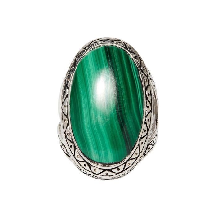 Bague Ancienne En Argent 925 Sertie D'une Malachite - Taille 58 (18,4 Mm) - Occasion