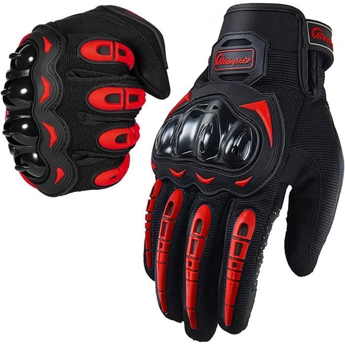 Gants Moto Tactile coque Protection Plein Doigt Moto, VTT, vélo, trotinette , enduro, scooter - mi saison - NOIR ROUGE - M L XL XXL