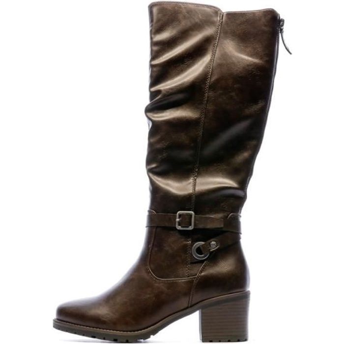 bottes montantes marron pour femme relife - tige similicuir avec zip d'ouverture - talon carré de 6cm