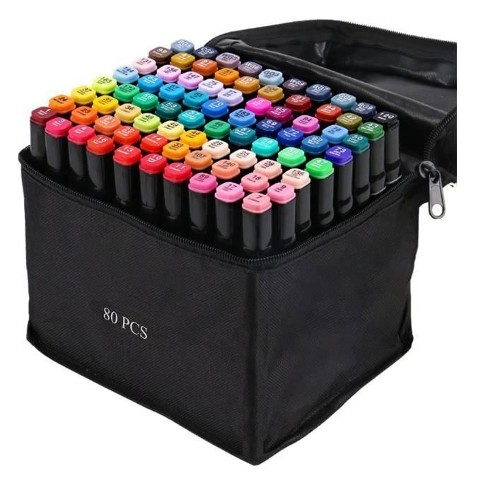 Lot De 80 Feutres Twinmarkers Professionnels - Double Pointe Fine/Large - Avec Étui