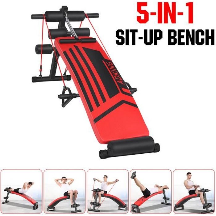 Banc Abdominal Réglable Multifonction - Pliable Avec Bandes De Résistance Et Pédales - Machine Musculation Complet Pour Abdos, Bras, Jambes à Domicile