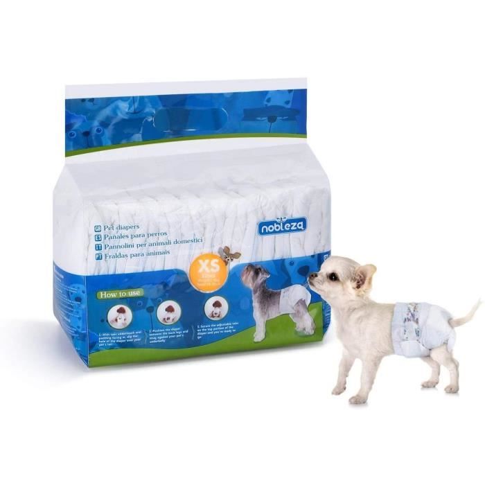 Comparer les prix de Nobleza - Pack de 12 couches jetables pour chien, bien-être et confort. Extra absorbantes. Taille XS (1 à 2kg).