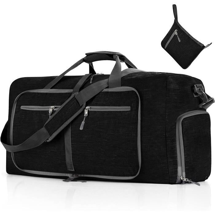 Sac de Voyage Pliable Homme Résistant à l'eau Grand Léger Sac de Sport Camping Randonnée Pliant 65L (Noir) 0054