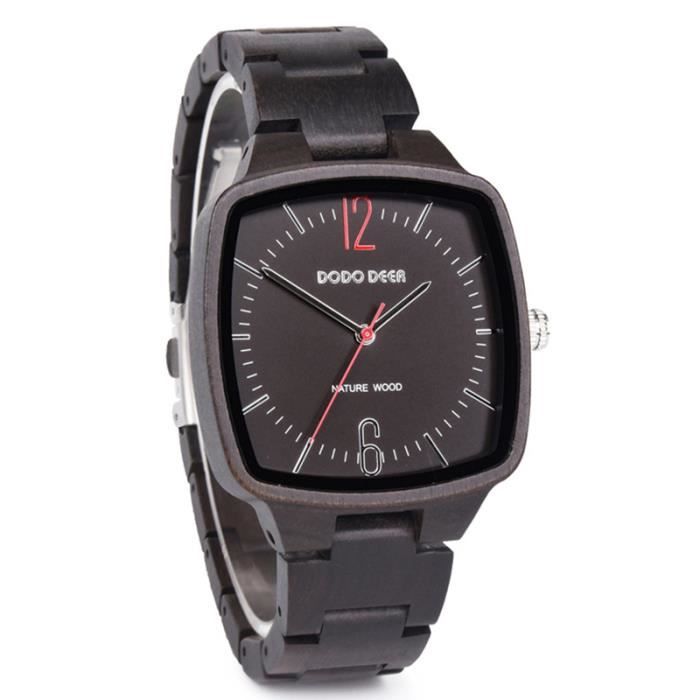 SHARPHY Montre homme en bois de marque de luxe cadran carré rétro haute qualité noir cool SHARPHY Montre homme en bois de marque de luxe cadran carré rétro haute qualité noir cool
