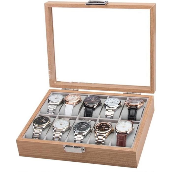 Coffret à Montre Boîte en bois – homme femmes boîtes de présentation boîtes de rangement Lot de 10