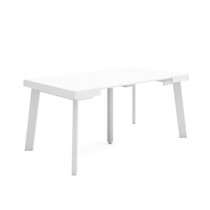 Table console extensible 160x90x72 6cm Pour 8 personnes Pieds en bois Blanc RF3132