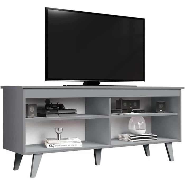 Mobile TV Madesa Con 4 Ripiani - Per TV Fino A 65 Pollici, In Legno Grigio, 59x35x150 Cm, Gestione Cavi