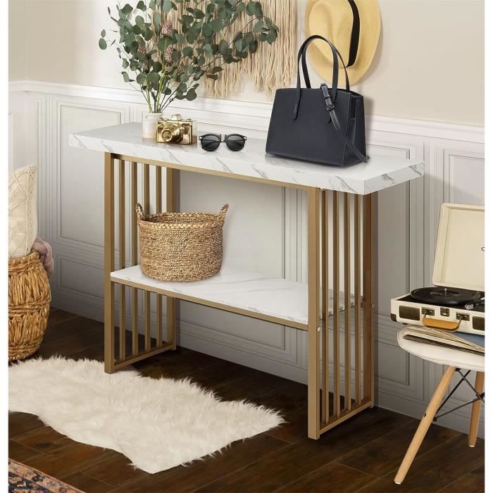 Table Console Table D'Entrée 120 Cm Console Faux Marbre Cadre Metal Dore Salon Couloir Blanc 85270823