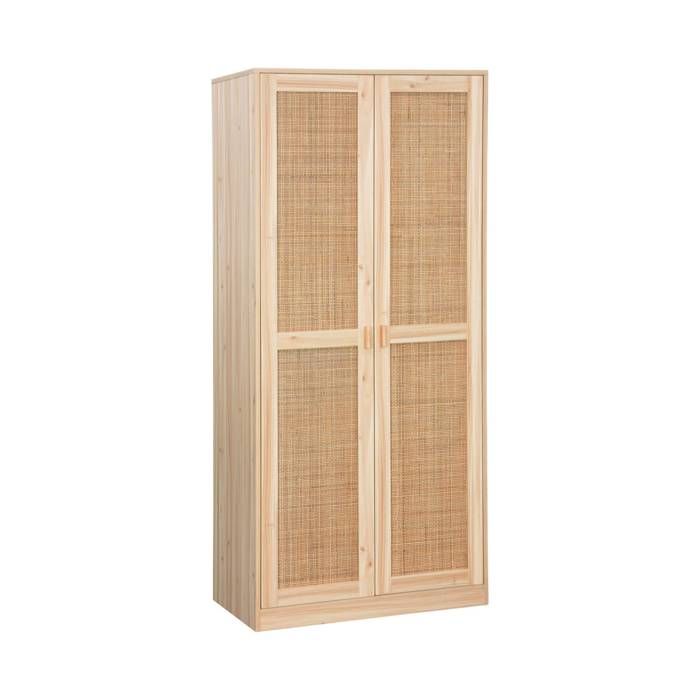 sweeek - Armoire dressing décor bois et cannage 2 portes avec penderie et rangements CAMARGUE sweeek - Armoire dressing décor bois et cannage 2 portes avec penderie et rangements CAMARGUE