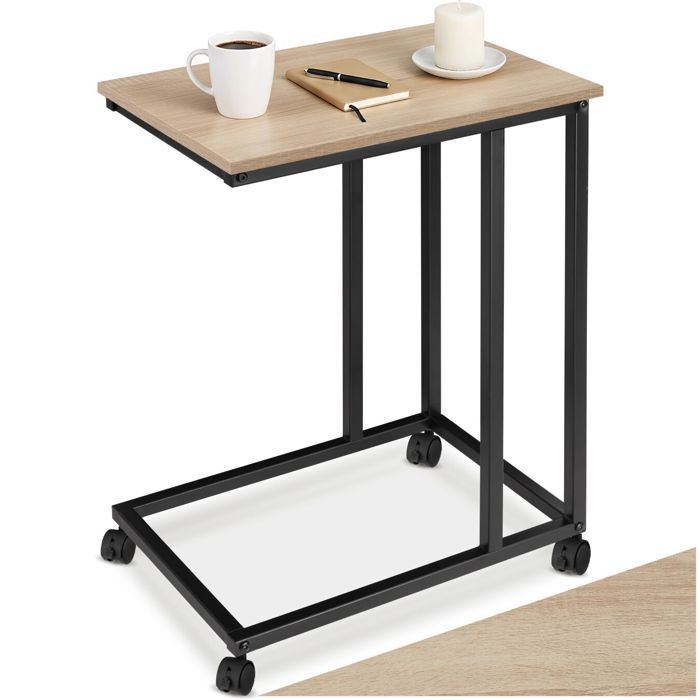 Table basse - TECTAKE - Table dappoint LUTON style industriel forme de C bois MDF acier 48 x 35 x 70 cm - Bois clair/Chêne sonoma