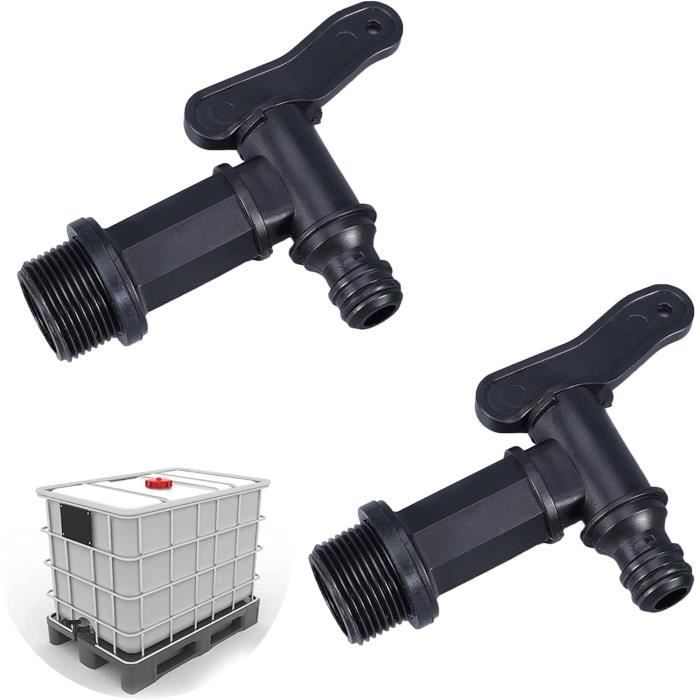 Lot 2 Robinets Cuve 3/4" Plastique Noir – Robinet Tonneau Eau Pluie Réservoir Avec Joints & Ruban Étanchéité