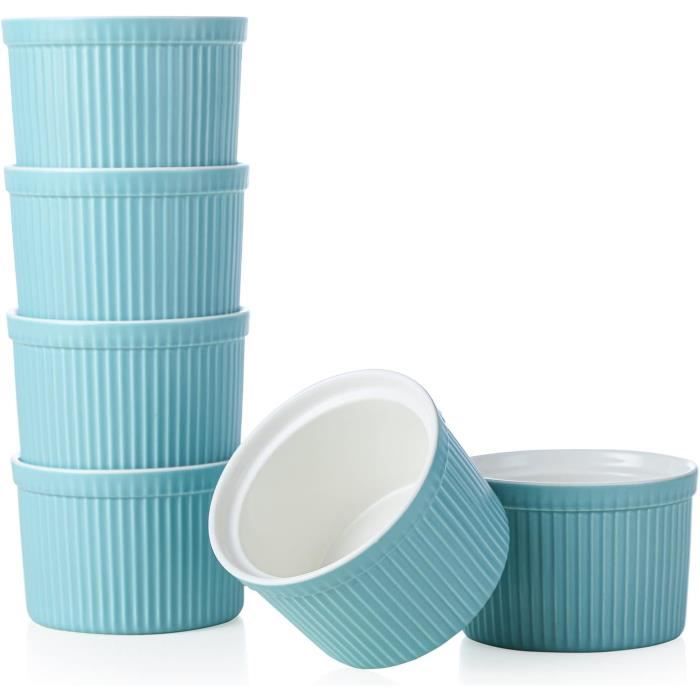 Lot De 6 Ramequins Crème Brûlée 200 Ml En Porcelaine Blanche – Empilables, Four & Micro-ondes – Avec Sous-Verres Silicone !
