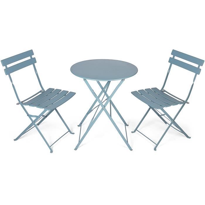 Vanage Bistro Salon de Balcon Gris avec Table & chaises Pliables Bleu foncé 