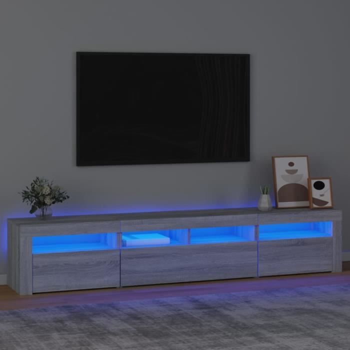 "sale 2024" meuble tv avec lumières led jms - banc tv sonoma gris 210x35x40 cm 43,6,kg 8522