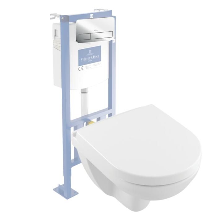 Pack WC Suspendu Sans Bride - Bâti Autoportant + Cuvette Suspendue + Plaque Design Blanc - Pour Mur Porteur