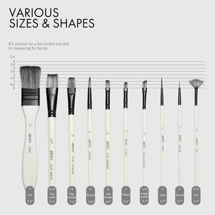 Set De 12 Pinceaux Artistiques En Nylon - Pour Aquarelle, Huile, Acrylique Et Maquillage - Formes Plates Et Pointues