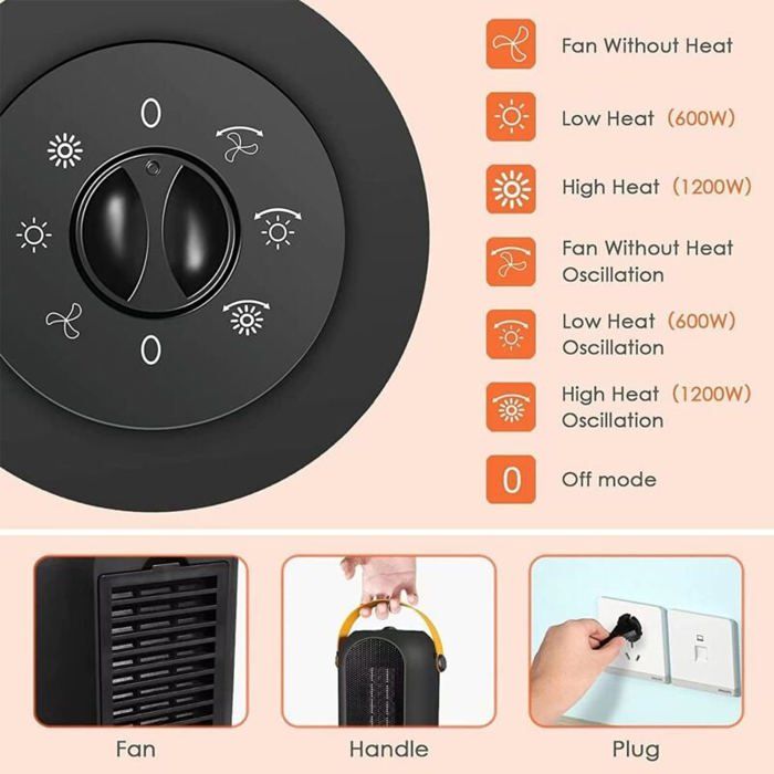 1200W Petit radiateur soufflant mobile en céramique Economie d'énergieRafraîchisseur pour salle de bain et bureauChauffage portable avec filtre à air - Vert,AAFGVC