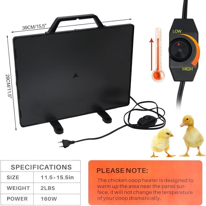 Chauffage Pour Poulailler 180W Avec Télécommande - Thermostat Intégré Pour Poussins Et Petits Animaux
