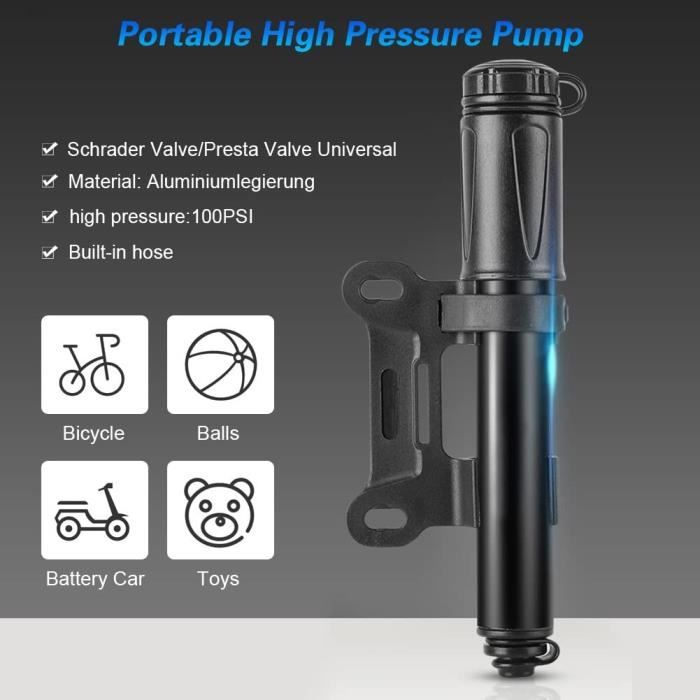 Pompe à vélo - Toutes les valves Mini 260 PSI - Haute pression - Petite -  Pour BMX - VTT - Vélo électrique - Compact - Portabl[86]