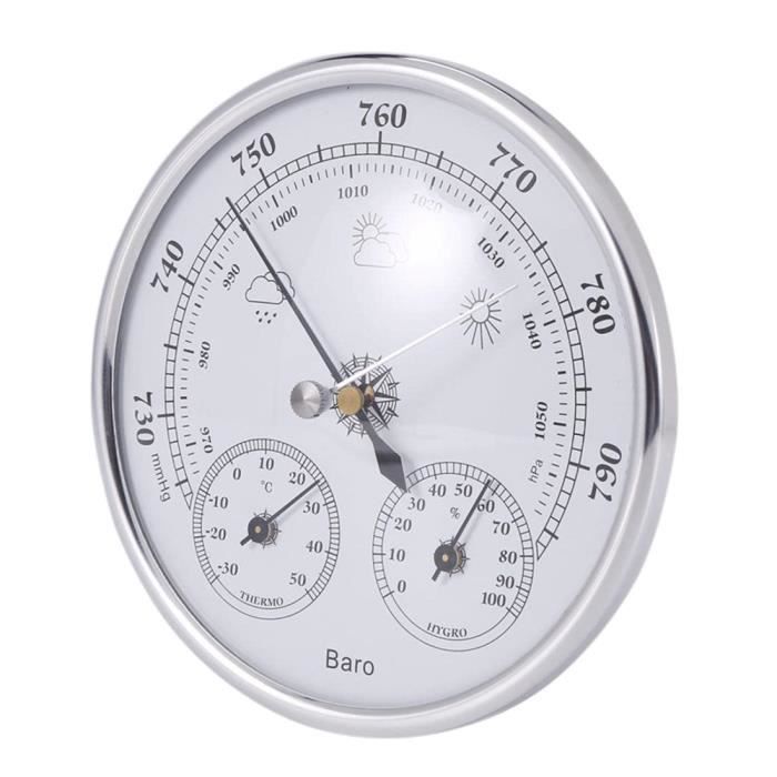 Baromètre Thermomètre Hygromètre 3 En 1 - Station Météo Murale En Métal Et Bois - Sans Pile - Décoration Intérieur/Extérieur