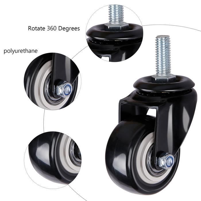 Set De 4 Roulettes à Tige Avec Pieds De Nivellement Lourds - Tige M12 - Nylon Noir