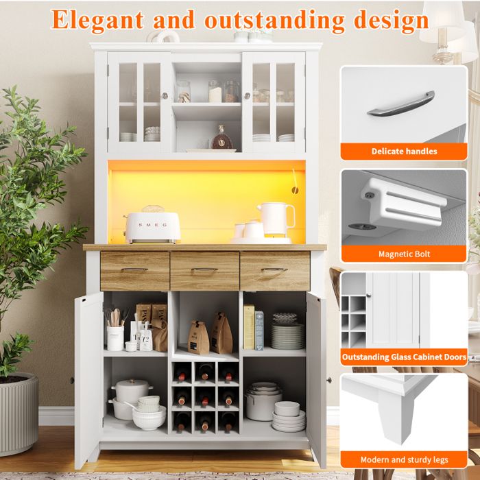 Buffet Seyakany Avec éclairage LED - 120x40x180 Cm - 2 Tiroirs, Portes Coulissantes - Noir - Meuble De Rangement - 10