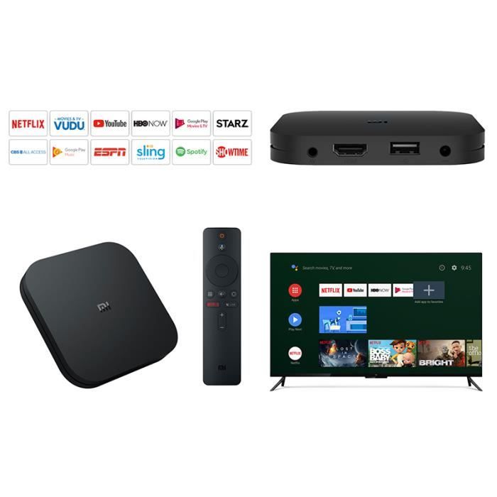 Ue Plug - Mi TV Box S - Boîtier TV'origine Xiaomi Mi, box S, support 4K,  Android 8.1, HDR, 2G, 8G, wifi, BT4. - Cdiscount TV Son Photo