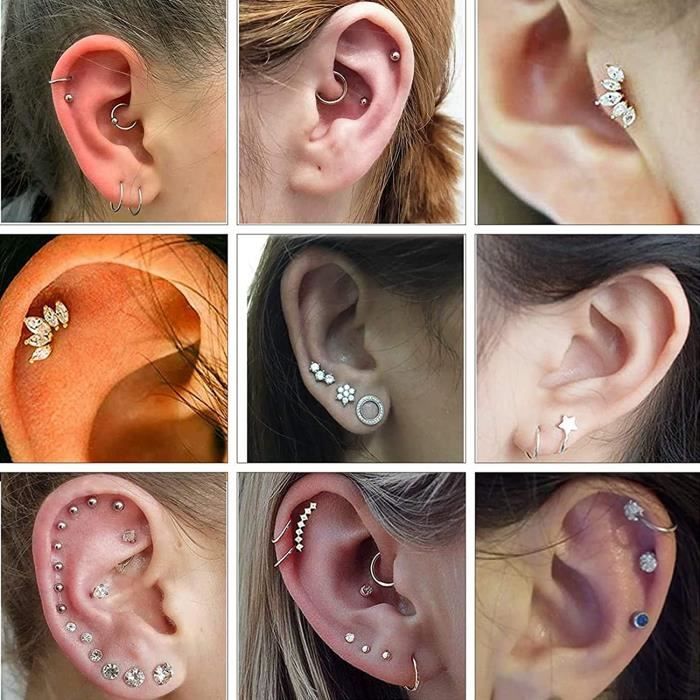 30 Pièces 16G Cartilage Boucle d'oreille pour Femmes Hommes Tragus Conch Piercing  Acier Chirurgical Piercing Helix Labret Cart[87] Or - Achat / Vente boucle d 'oreille 30 Pièces 16G Cartilage Bo87 