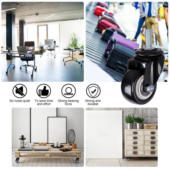 SKIR'CO Lot De 4 Petites Roulettes De Meubles De 25 Mm, Roues En Caoutchouc, Non Pivotantes, Roulettes Fixes, Direction Unidirectionnelle (4