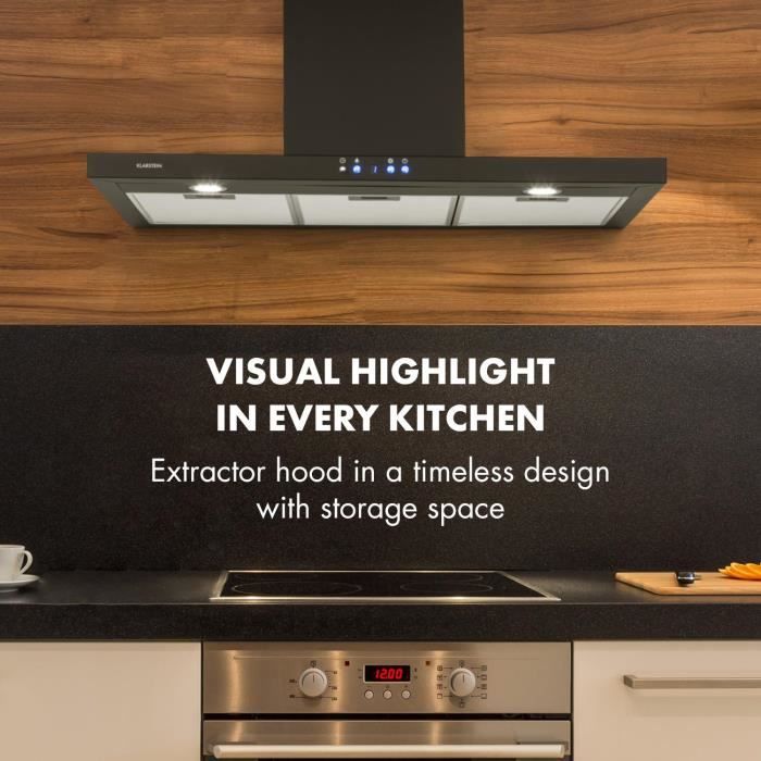 Hotte aspirante cuisine 90 cm - Klarstein - 600m³/h - hotte inclinee avec 3  vitesses - LED - hotte murale classe A++ - noir - Cdiscount Electroménager