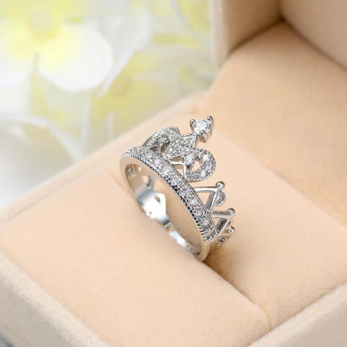 Bijoux bague acier inoxydable femme taille 16 princesse couronne Pierre  argent