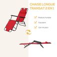 Outsunny Chaise Longue Pliable Bain de Soleil fauteuil relax jardin transat de Relaxation Dossier inclinable avec Repose-Pied rouge-3