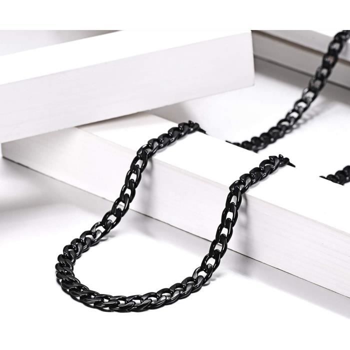 Chaine collier pour homme femme ado cordon velours noir fermoir acier